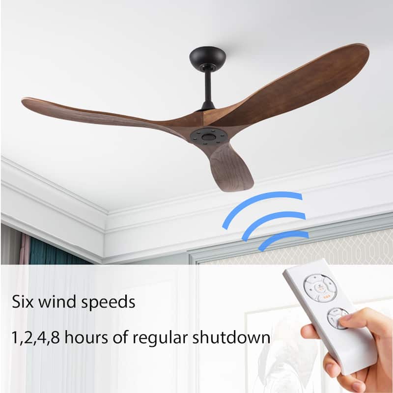 60-inch Retro Wood Ceiling Fan with Remote 3-Blades by Timechee - 60 Inches