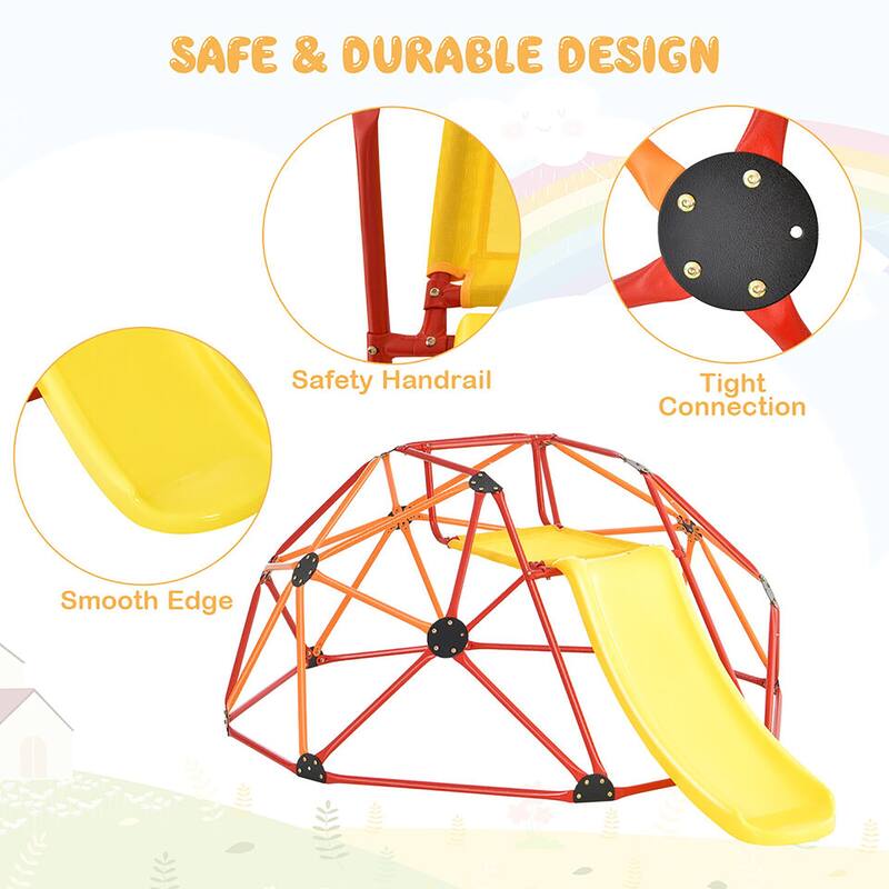 Gymax 8FT Climbing Dome w/ Slide Outdoor Kids Jungle Gym Dome Climber