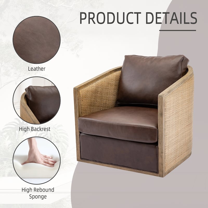 Brown 30.12" 360° Swivel Barrel Chair