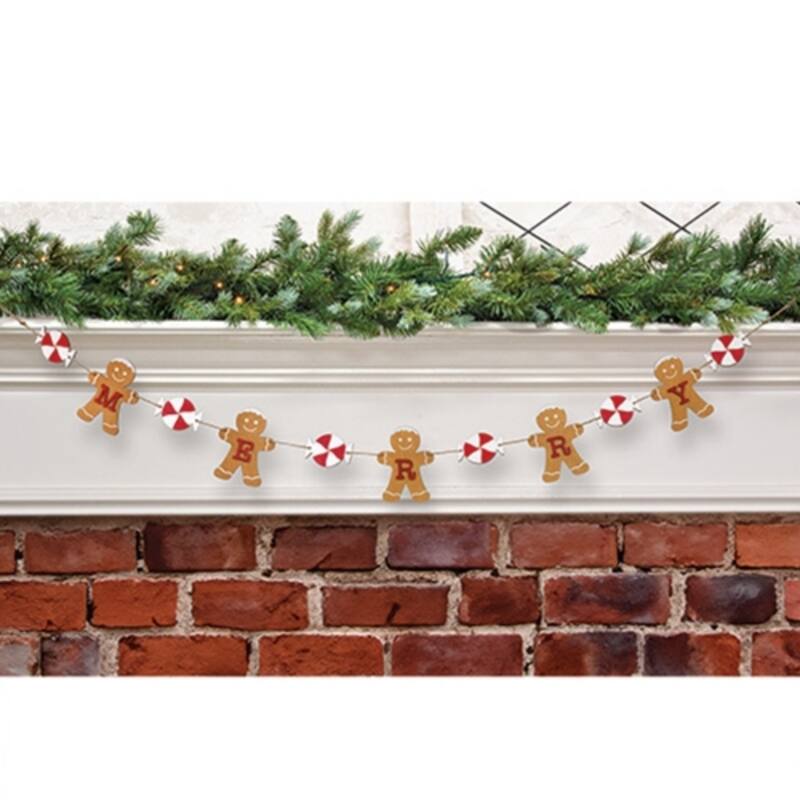 Wooden Gingerbread and Peppermint Garland 5 Ft Christmas Decor