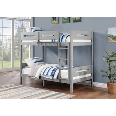 Twin over Twin Wood Bunk Bed with Ladder & Fence