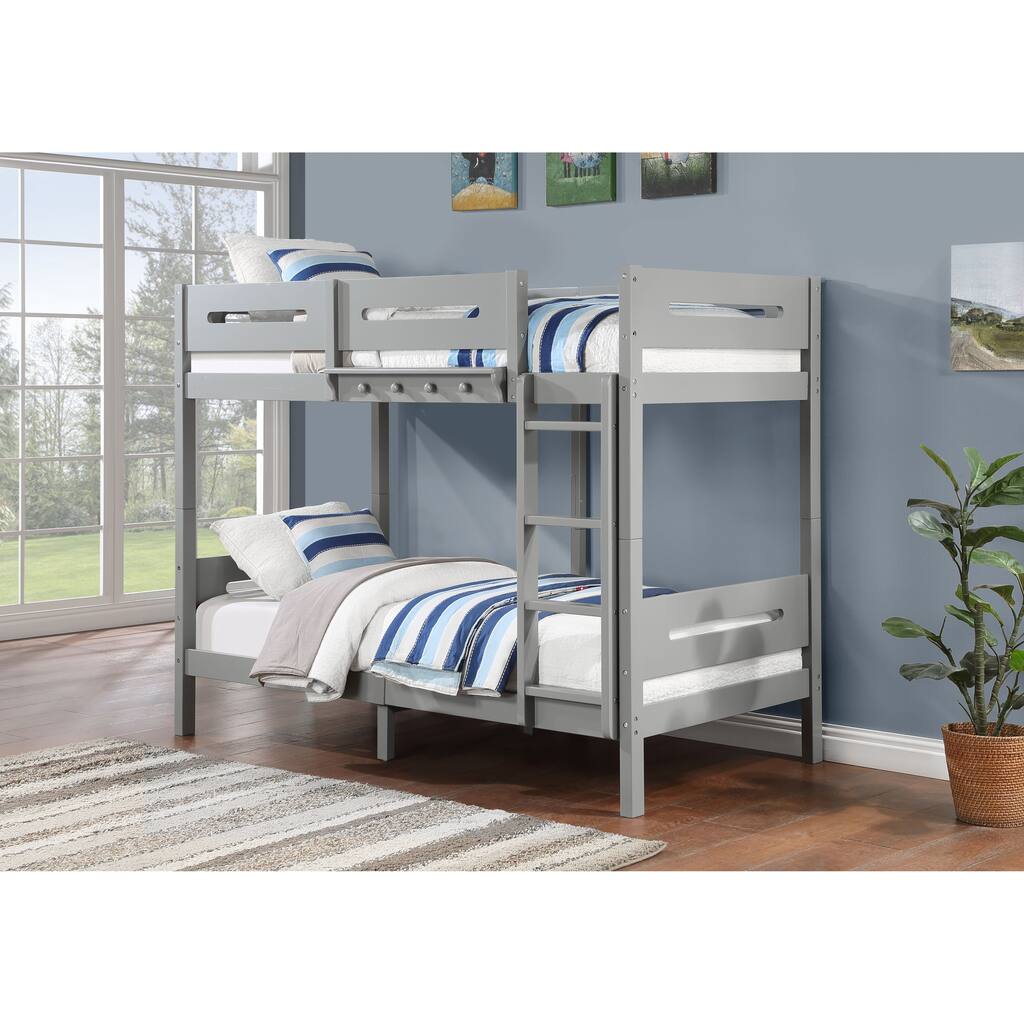 Twin over Twin Wood Bunk Bed with Ladder & Fence