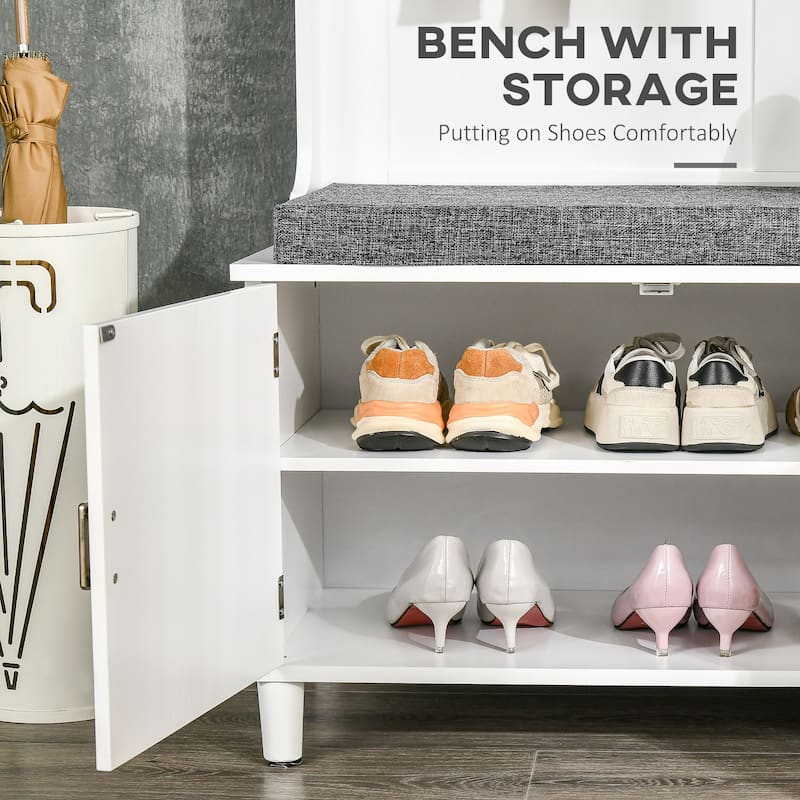 Modern Style Hall Tree with Storage, Free-Standing Clothing Rack with Storage Bench and Storage Cabinet and Drawers