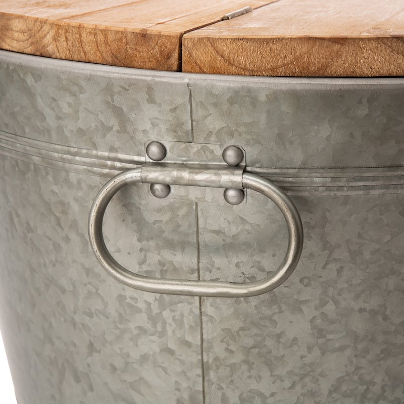 Glitzhome 8 Gallon Galvanized Metal Ice Bucket Beverage Cooler Tub with Stand & Wood Lid
