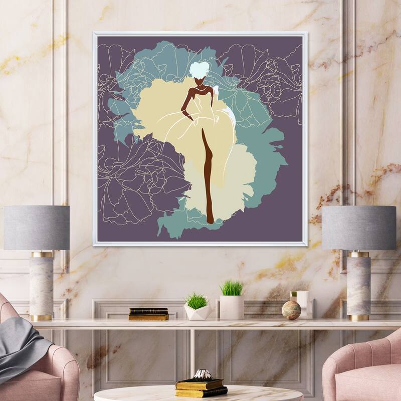 Designart "African American Woman In Gorgeous Wedding Dress" Modern Framed Canvas Wall Art Print