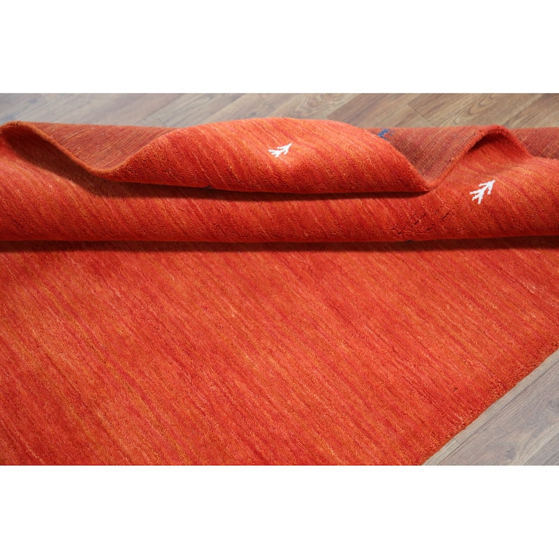 Orange Tribal Gabbeh Indian Rug Hand-Knotted Wool Carpet - 4'7" x 6'6"