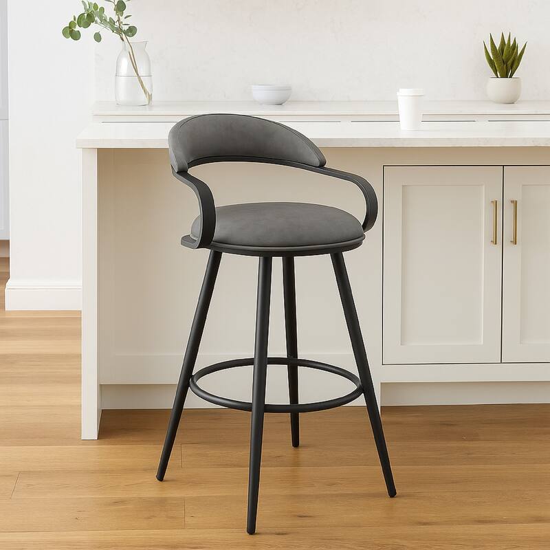 Gargy Swivel Counter Stool Chair with Floating Back, Gray Faux Leather
