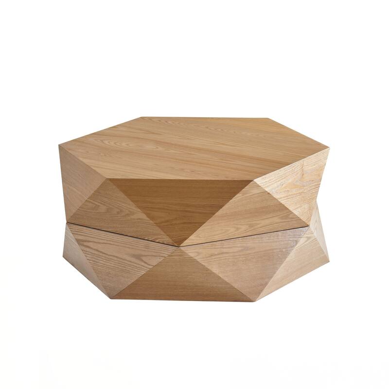 36.61'' Retro Style Polygon Flip Top Coffee Table, with Flip Top for Convenient Access, Hidden Storage