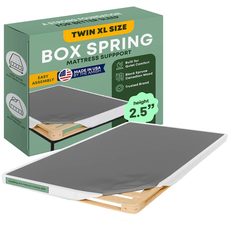 Unassembled Box Spring - 2.5" & 10" Wood Box Spring Only, Quiet Noise-Free Replacement Mattress Foundation, Easy Assembly, White - Twin XL - Low Profile