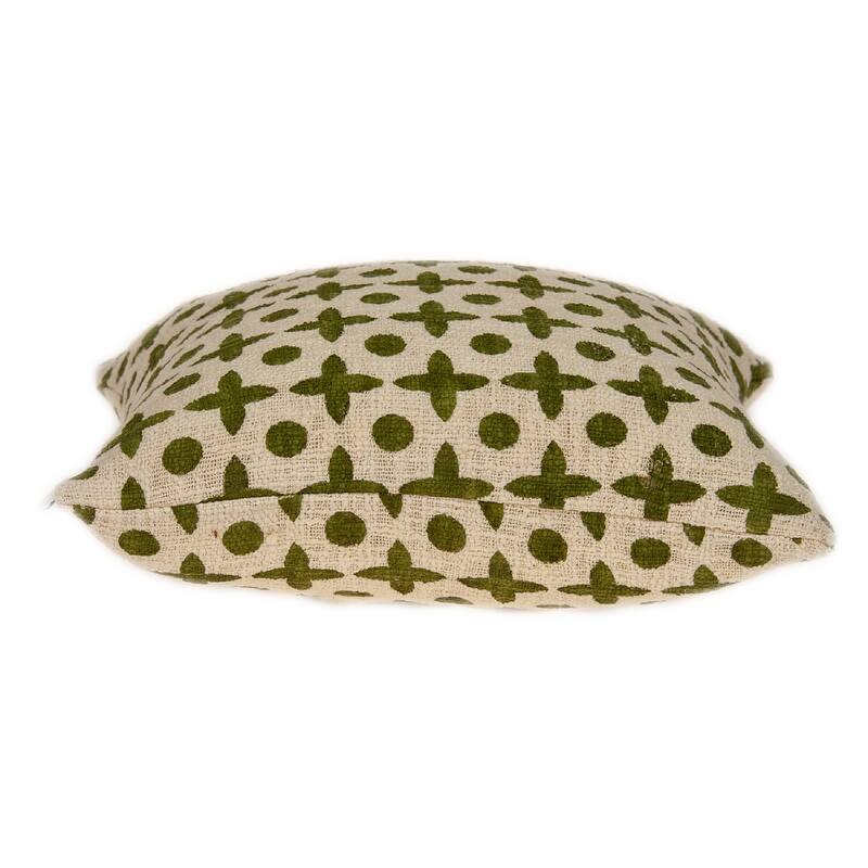 18" Beige Printed Cotton Throw Pillow
