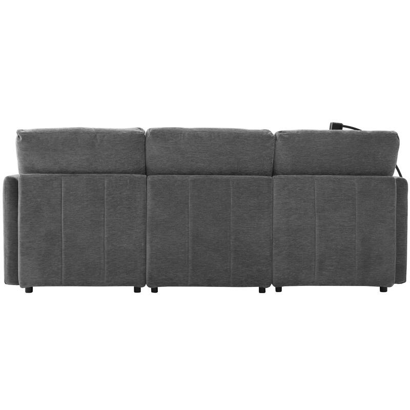U Shaped Modular Sectional Sofa with Movable Ottoman, Chenille Upholstered 5-Seater Sofa with 2 USB Ports & Phone Holder