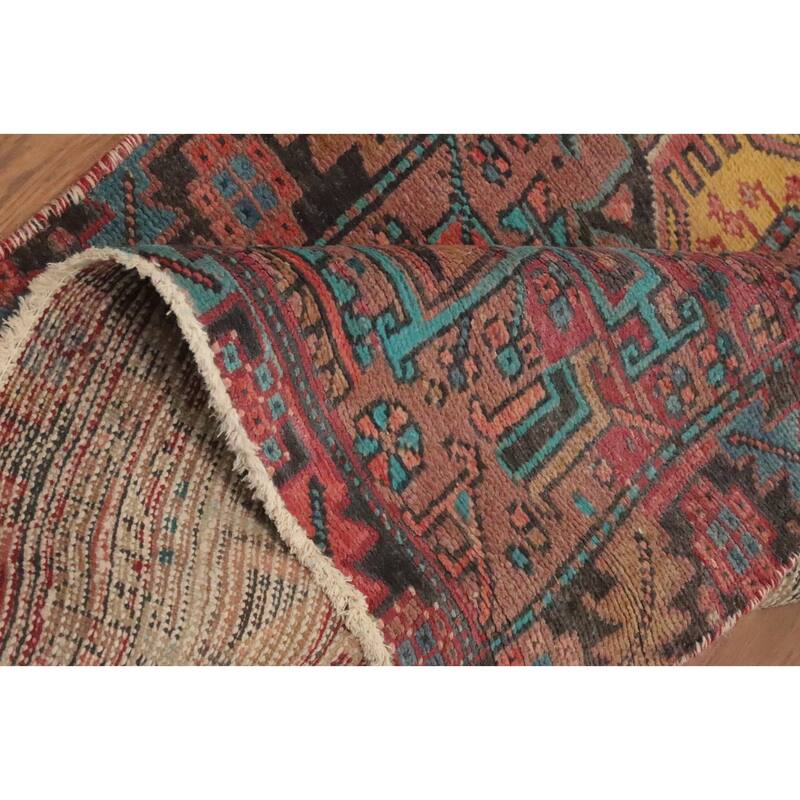 Hand Knotted Oriental 100% Wool Carpet Traditional Geometric Pink Heriz Runner Rug - 9' 5'' X 3' 0''