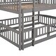 preview thumbnail 11 of 15, Full Over Full Low Bunk Bed with Fence and Ladder for Toddler Kids Teens,Elegant Children Bed,Grey