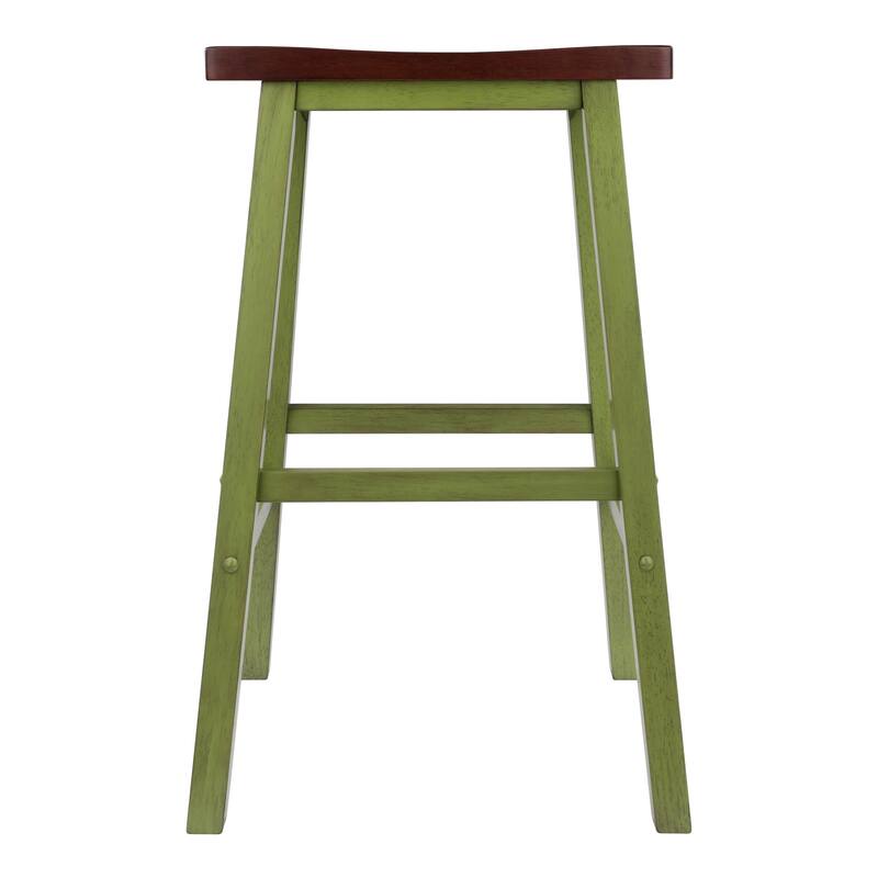 Satori Saddle Seat 29" Counter Stool, Rustic Green and Walnut - N/A