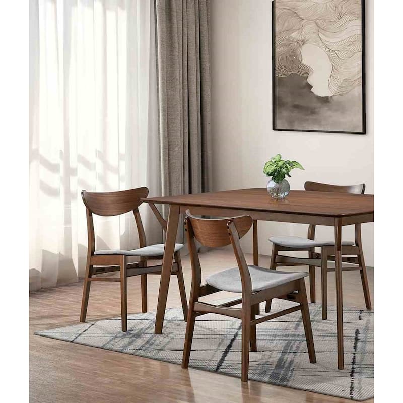 5pc Walnut Finish Mid Century Modern Dining Set Table and Chairs