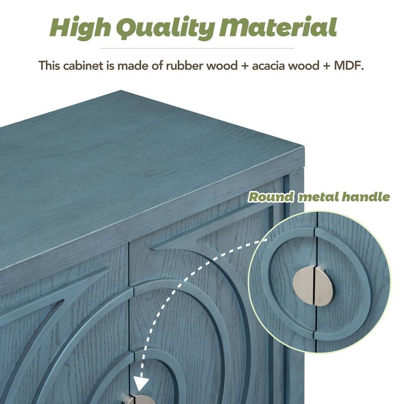 Retro Sideboard with Circular Groove Design Round Metal Door Handle