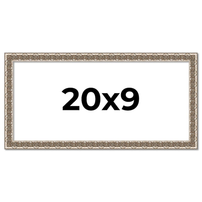 20x9 Frame Silver Versailles Ornate Solid Wood Picture Frame | 1 Inch