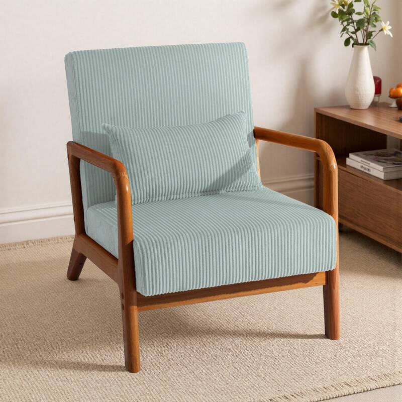 25" W Mid Century Upholstered Wood Accent Chair with Pillow
