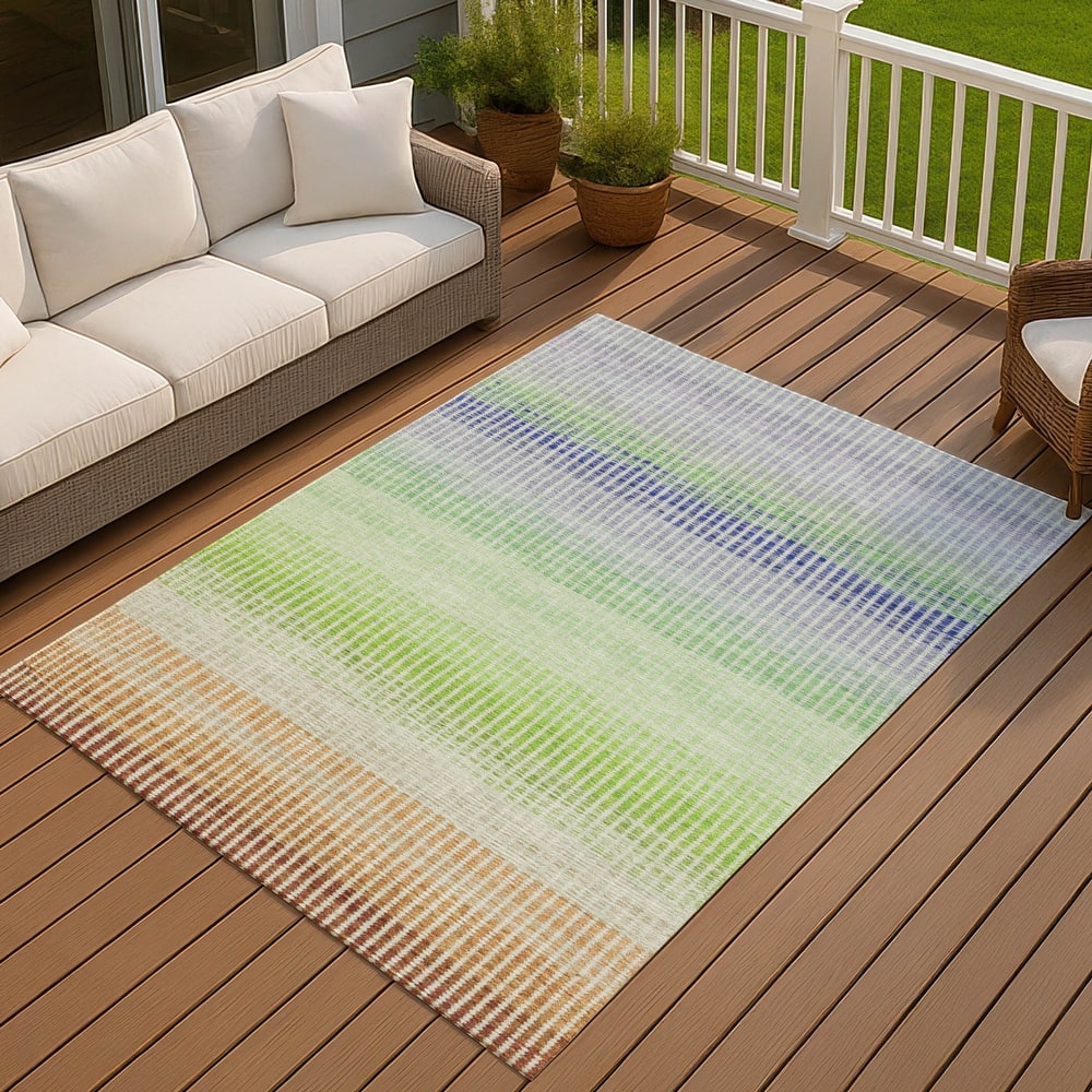 Machine Washable Indoor/ Outdoor Contemporary Stripes Chantille Rug