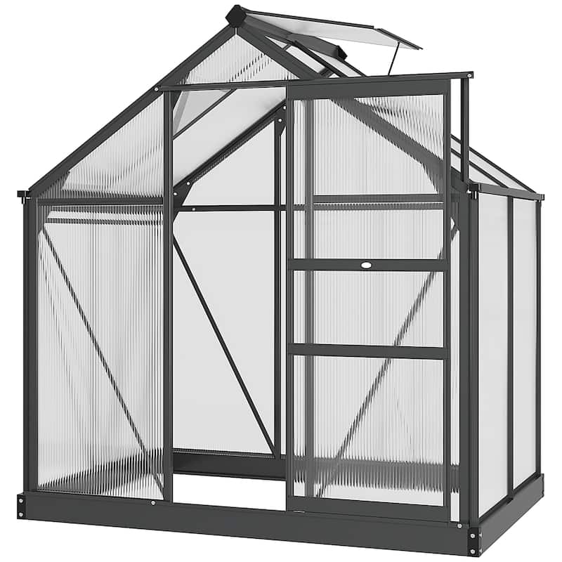 Outsunny 6' x 4' x 7' Twin Wall Polycarbonate Walk-In Greenhouse for Outdoors - 6' x 4' x 6.5'