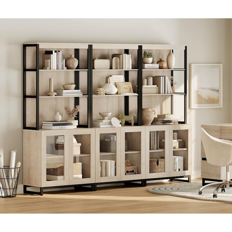 3 PCS Modern 72" Tall Bookcases with Glass Doors and Adjustable Shelves for Home Office, Living room.