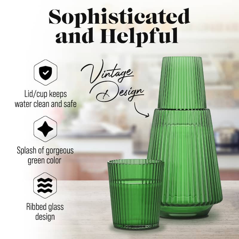 American Atelier Vintage Bedside Water Ribbed Carafe with Lid Tumbler