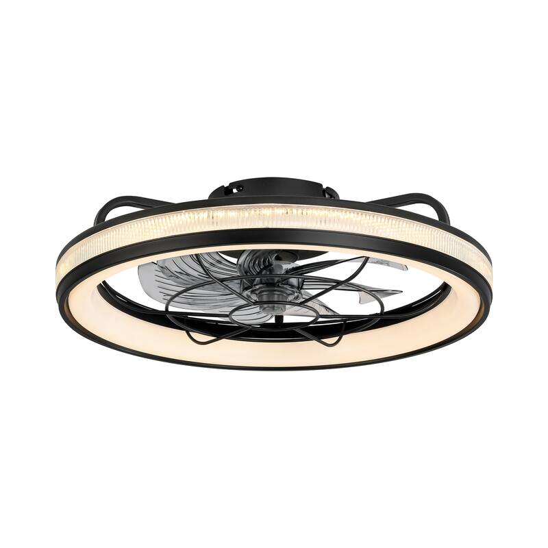 18.5 in. Modern Black Low Profile Semi-Flush Mount Dimmable Integrated LED Ceiling Fan with Remote Included