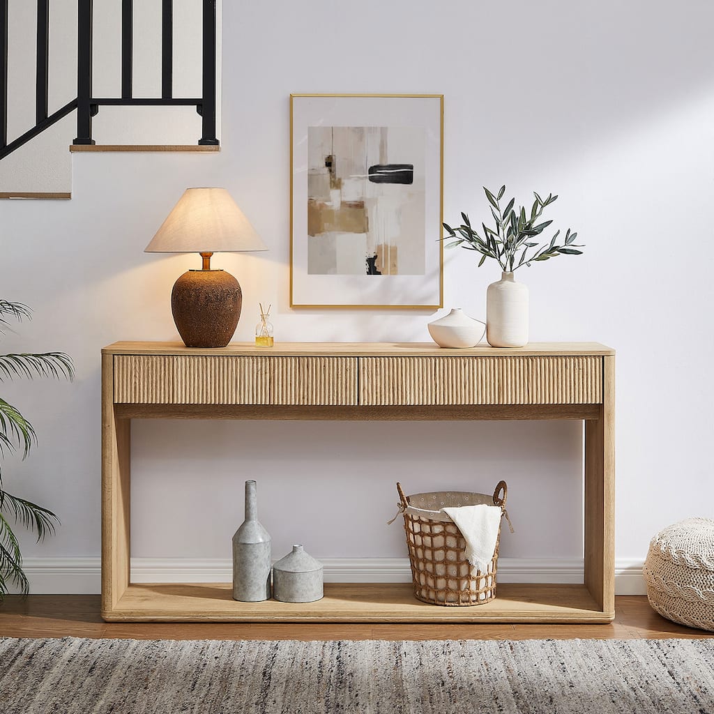 63" Modern Fluted 2 Drawers Entryway Table, Console Table, Sofa Table