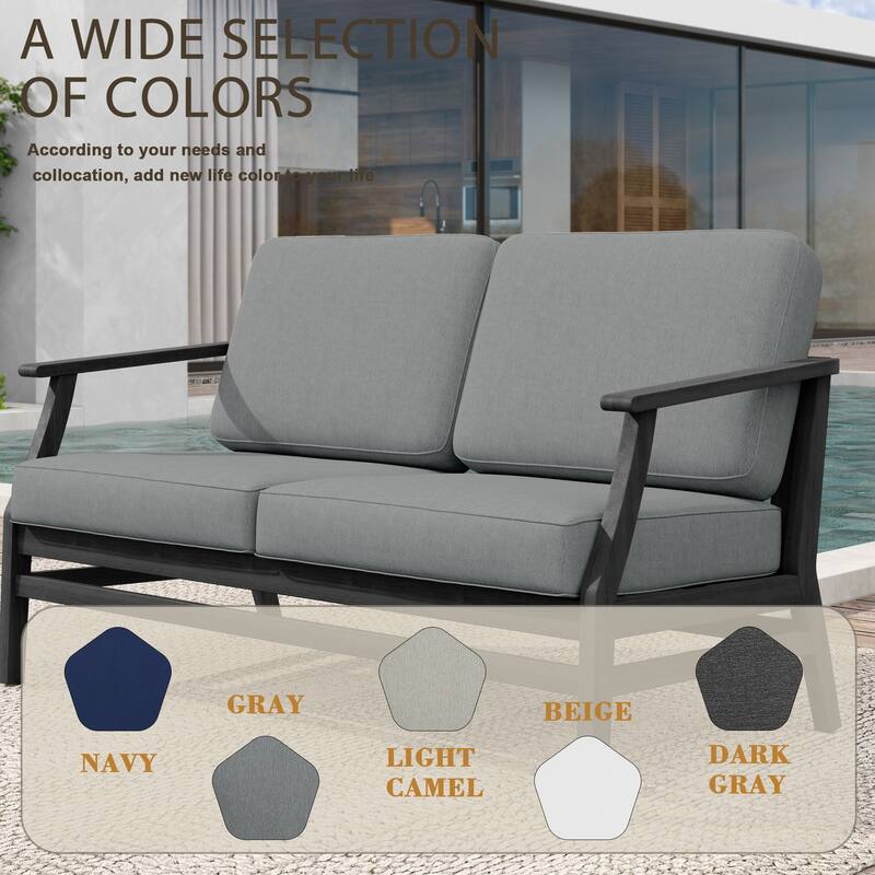 Patio Teak Wood Outdoor Loveseat Sofa with Cushions