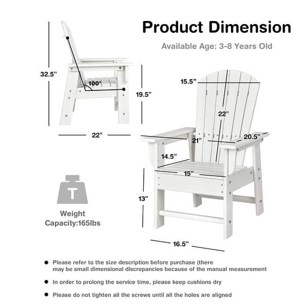 dimension image slide 3 of 4, Costway Patio Kids' Adirondack Chair Seat Weather Resistant for Ages - See Details