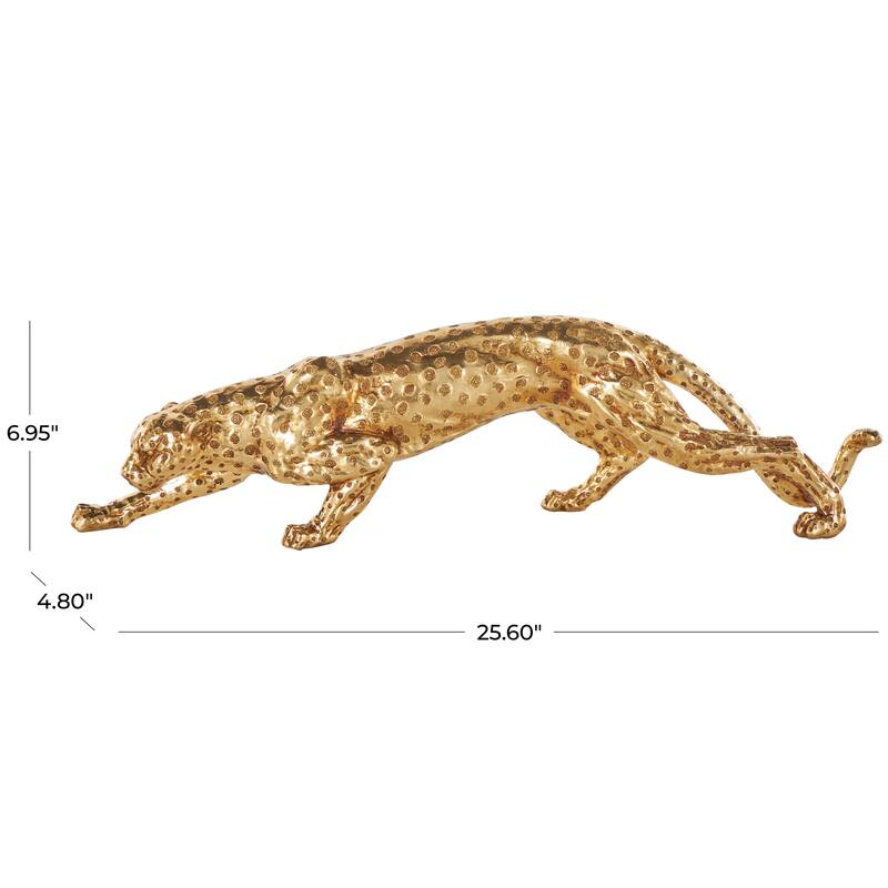 Gold Resin Leopard Sculpture with Textured Spots