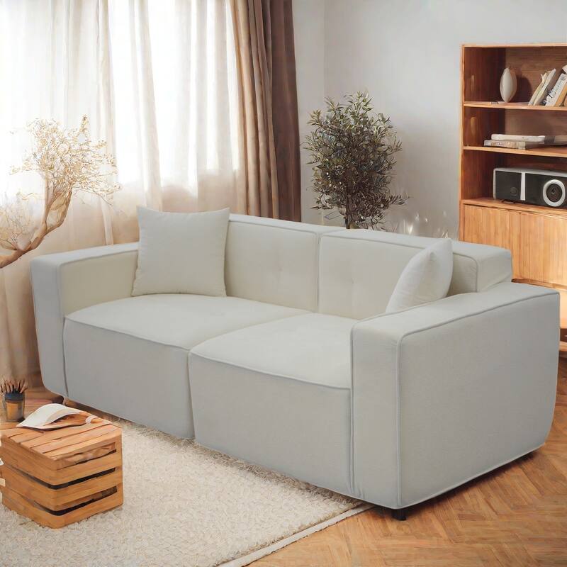 White Fabric 79x35x28 Inch Full Foam Compression Sofa with Ergonomic Design