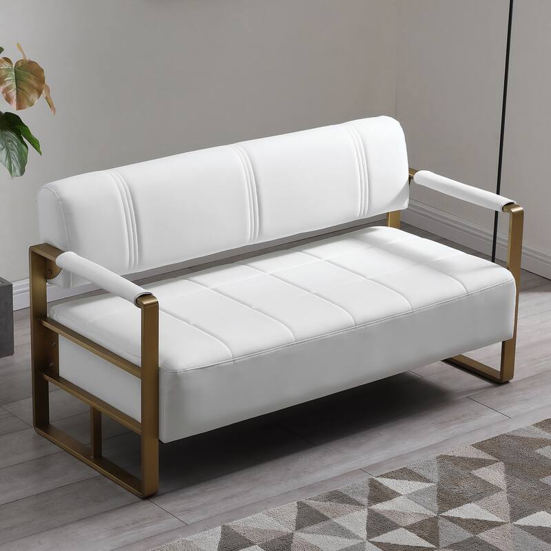 57.9" Width Upholstery Faux Bonded Leather Loveseat Sofa