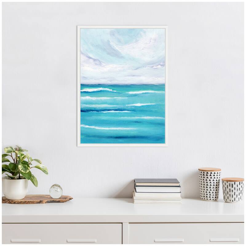 Kate and Laurel Sylvie Evening Ocean Waves Framed Canvas by Nikita Jariwala