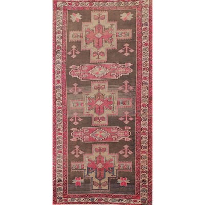 Pink & Brown Meshkin Persian Vintage Runner Rug Handmade Wool Carpet - 4'5"x 10'2"