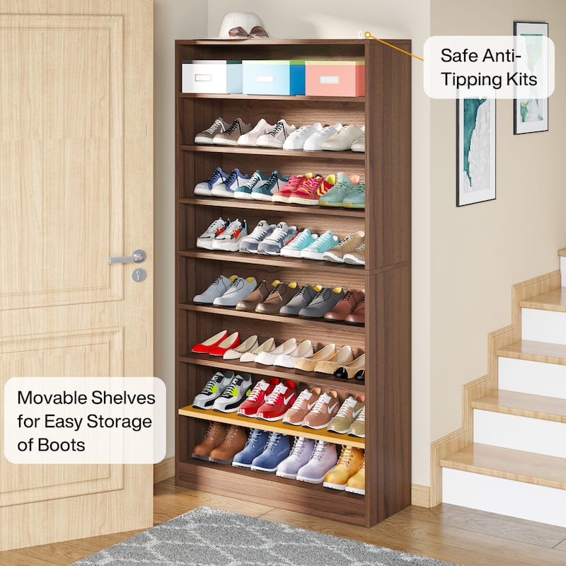 9 Tiers Shoe Cabinet 40-45 Pairs Heavy Duty Wood Freestanding Shoe Storage Cabinet with Open Storage for Entryway