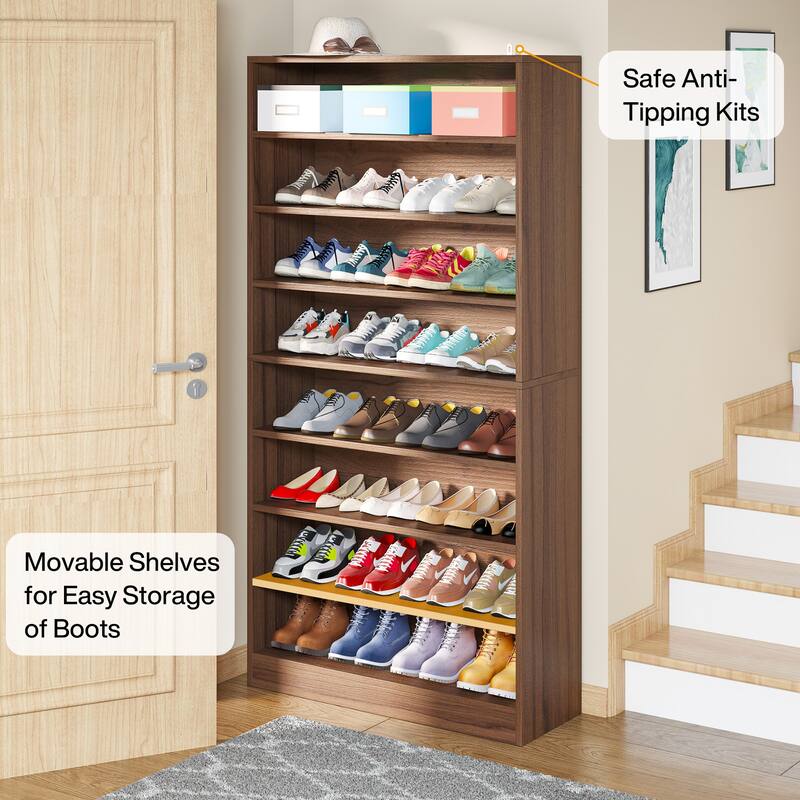Shoe Cabinet Narrow High Shoe Cabinet with Open Storage for Entryway, White