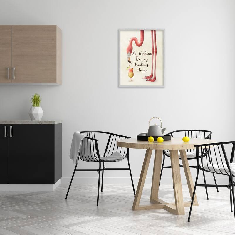 Stupell No Working During Drinking Hours Phrase Tropical Flamingo Framed Giclee Texturized Art by Ziwei Li