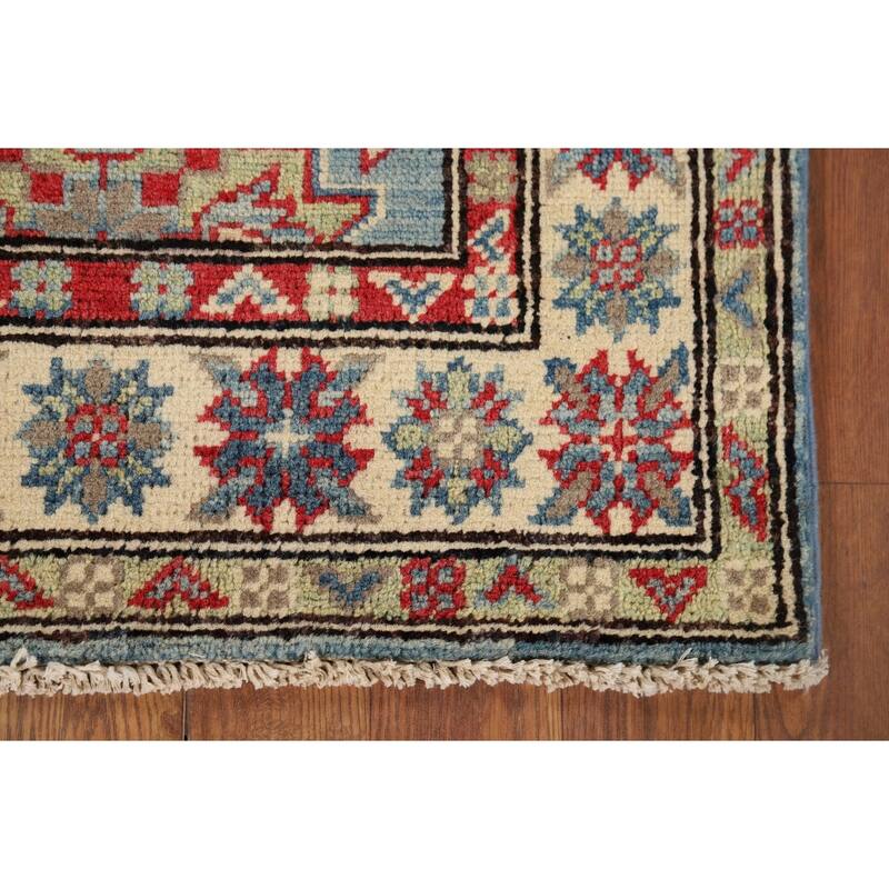 Light Blue Kazak Accent Rug Handmade Geometric Wool Carpet - 2'0" x 3'2"