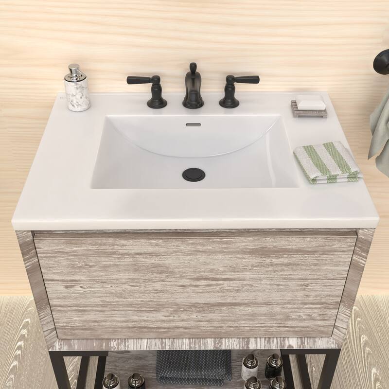 Countertop Vanity Sink with Integrated Rectangular Bowl