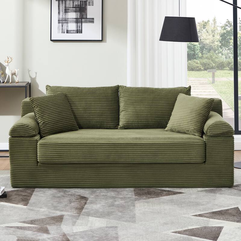 78" W Convertible Sleeper Sofa Bed Corduroy Loveseat with Pillows
