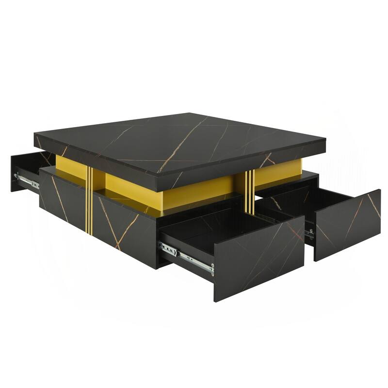 Modern Square Storage Coffee Table with 4 Drawers