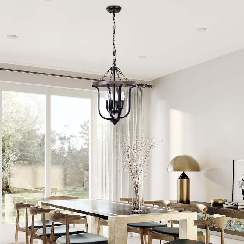 4-Light Candle Accents Rustic Cage Chandelier for Dining Room Kitchen Island