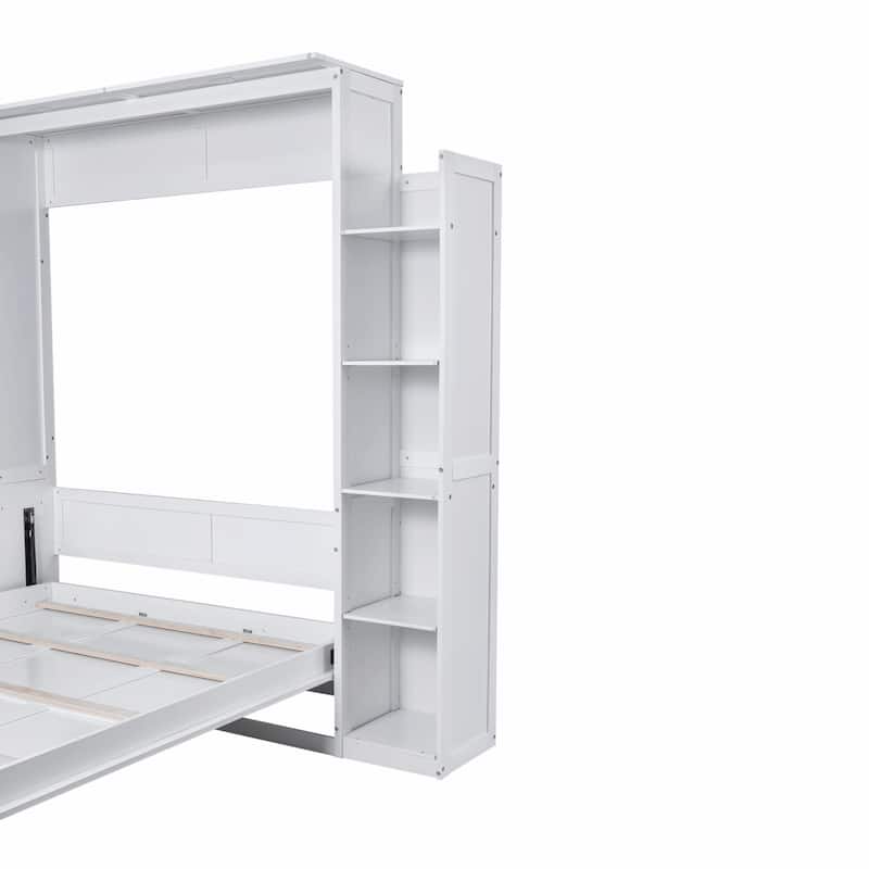 Queen Size Murphy Bed with Shelves and LED Lights