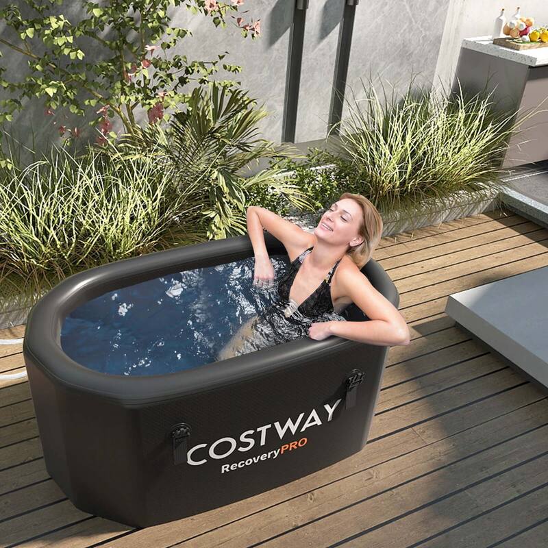 Costway XL 129 Gal Oval Ice Bath Tub for Athletes with Cover Hand Pump - See Details - Black