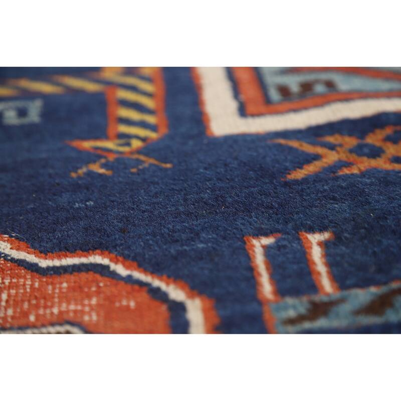 Hand Knotted Oriental 100% Wool Carpet Traditional Tribal Navy Blue & Blues Kazak Area Rug - 10' 0'' X 6' 7''