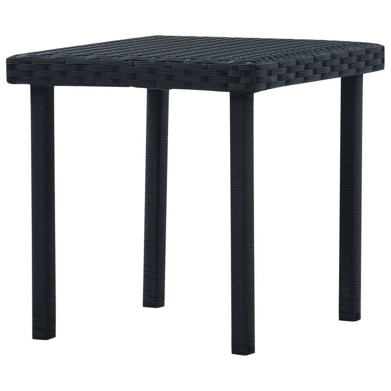 Outdoor Side End Tea Table, 16 Inch Steel, Square Black Poly Rattan - 16 Inch