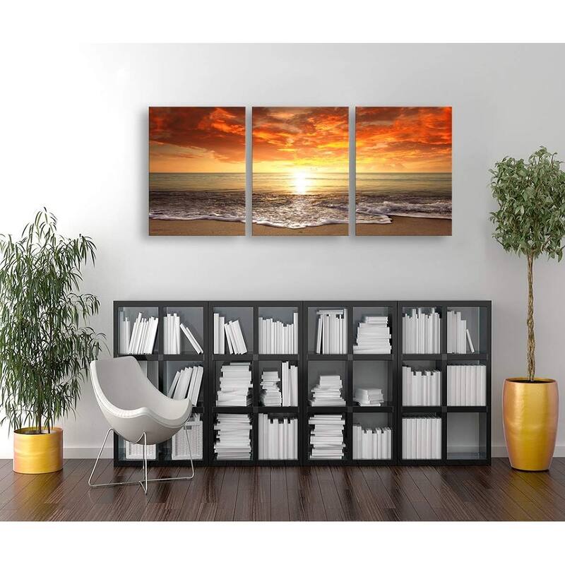 3 pieces Canvas Prints Wall Art Sunset Ocean Beach Pictures