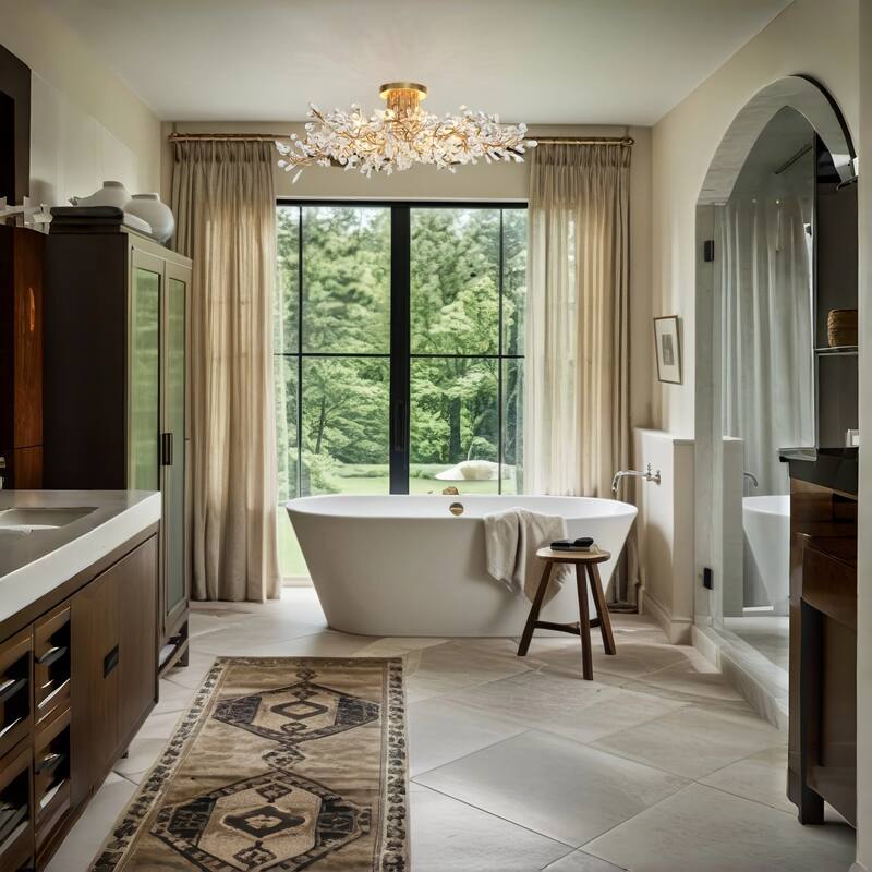 Aureflor 8-Light Antique Gold Foil Crystal Floral Chandelier Semi-flush Mount Ceiling Light - Antique Gold - 31.9" Dia.x9.4"H