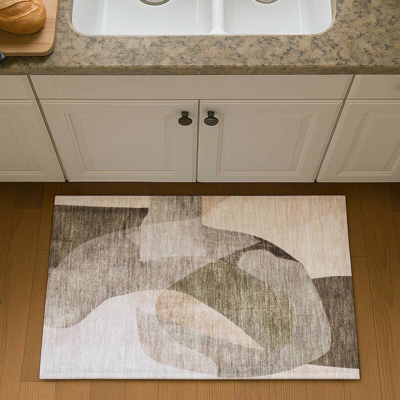 Premium Washable Super Soft Casual Contemporary Mayfield Rug - Taupe - 1'8" x 2'6"